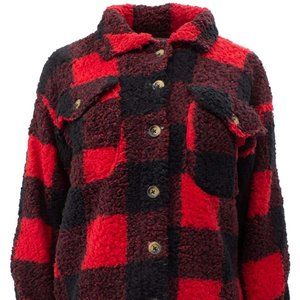 NWT - SHACKET - Plaid Printed Button Down Lightweight - Red - L